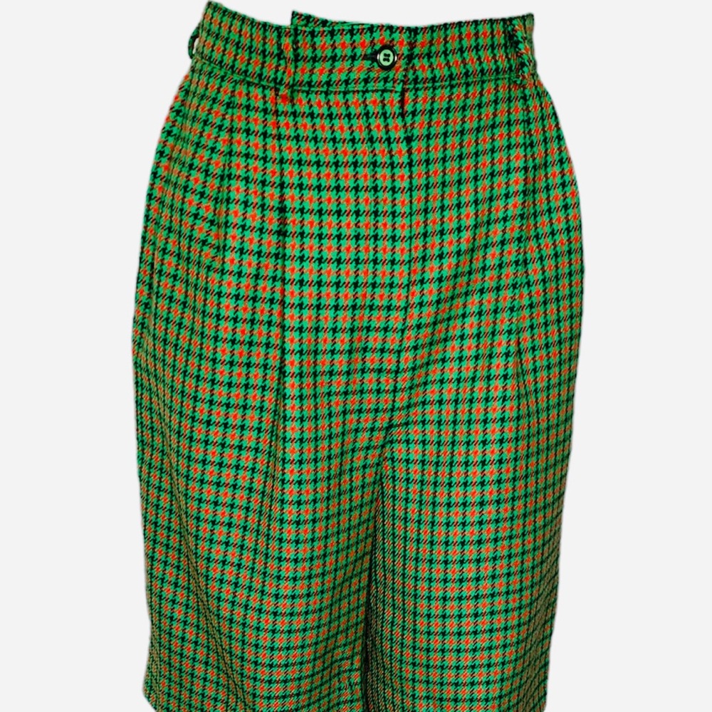 Vintage Christmas Wool Shorts Small Red Green Houndstooth High Waist Lined